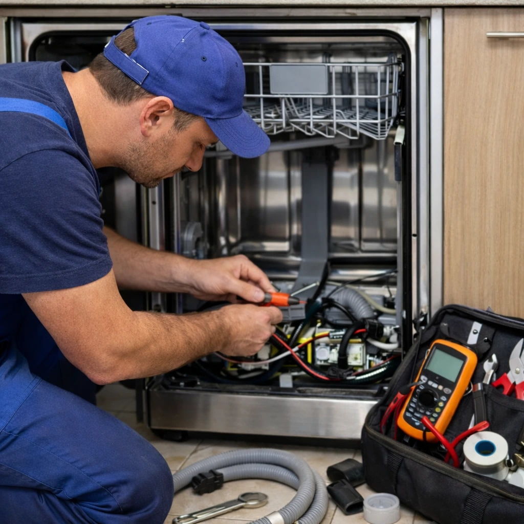 Bulaşık makinesi tamiri yapan teknik servis ustası