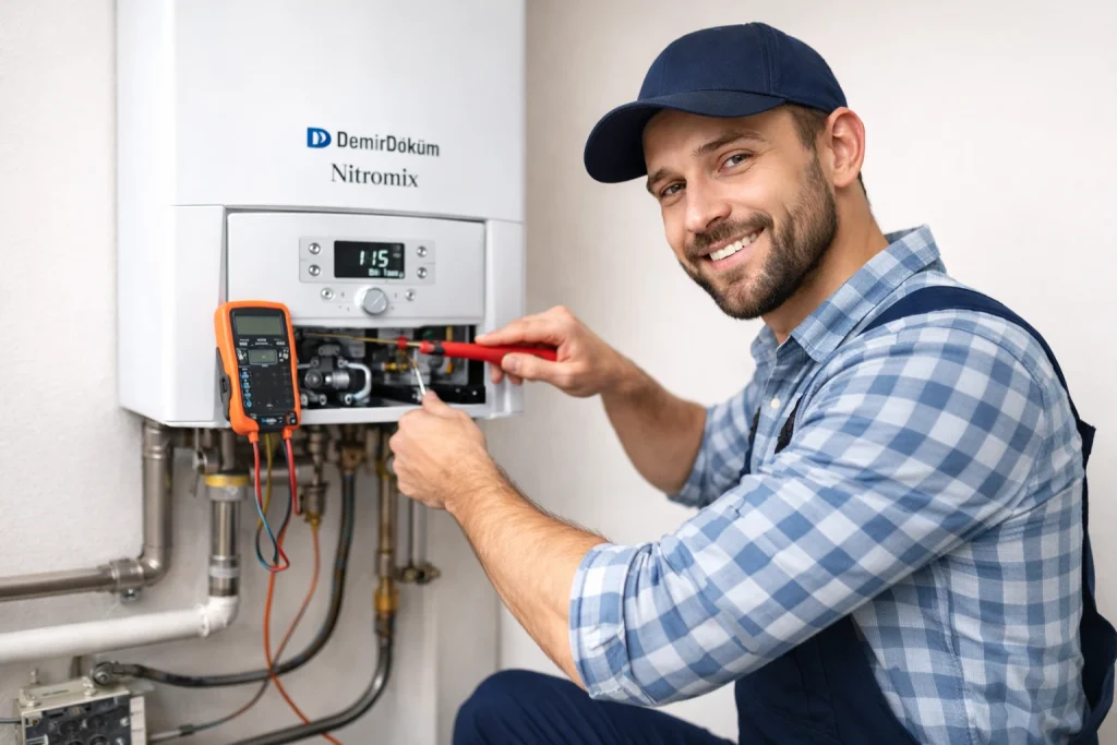 İstanbul kombi servisi uzman teknisyen kombi tamiri yaparken